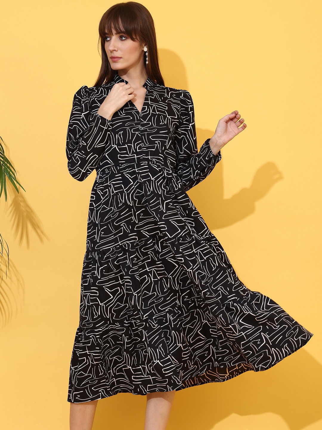 

De La Moda Print Crepe Fit & Flare Midi Dress, Black