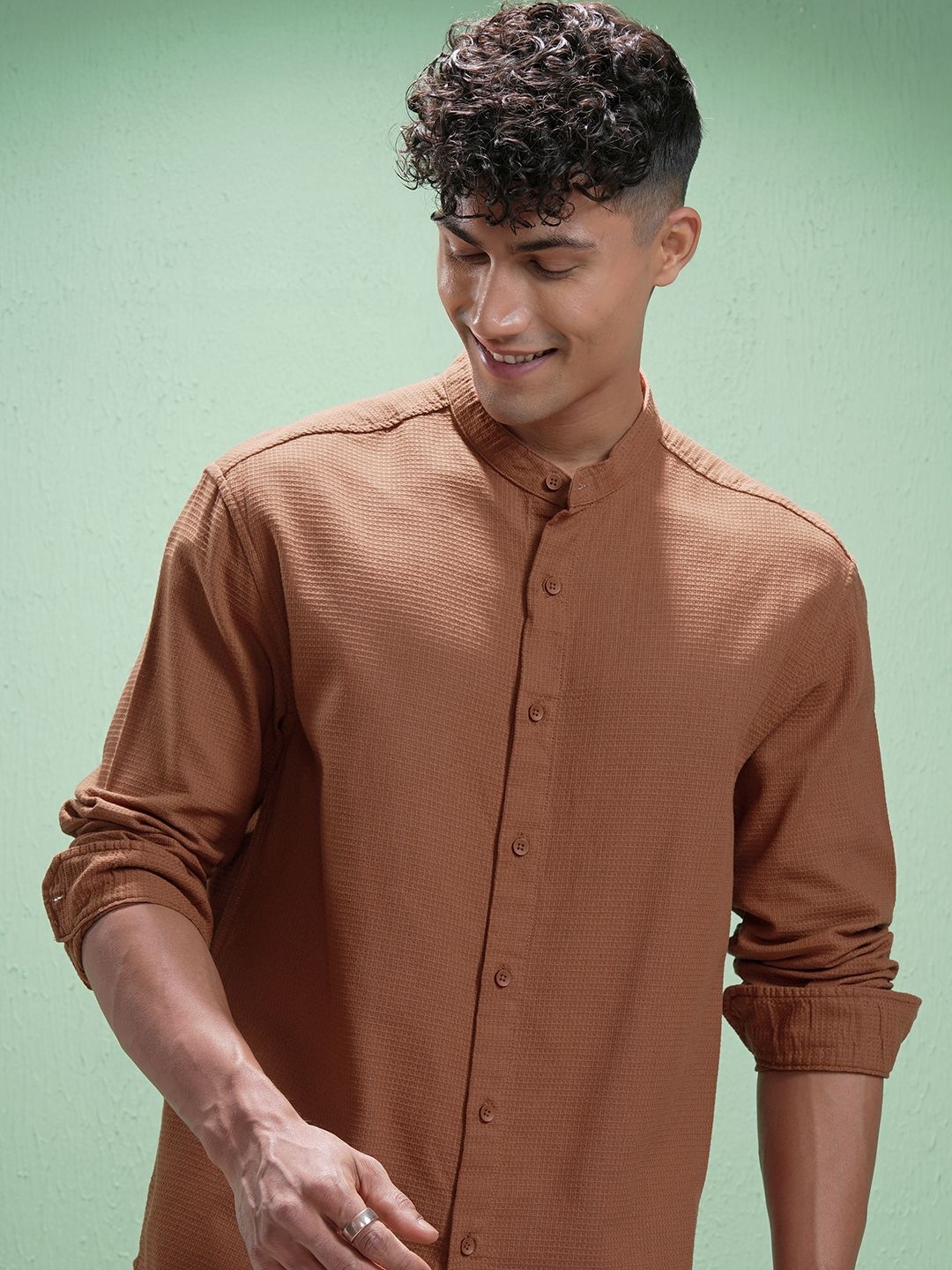 

HIGHLANDER Men Comfort Opaque Casual Shirt, Rust