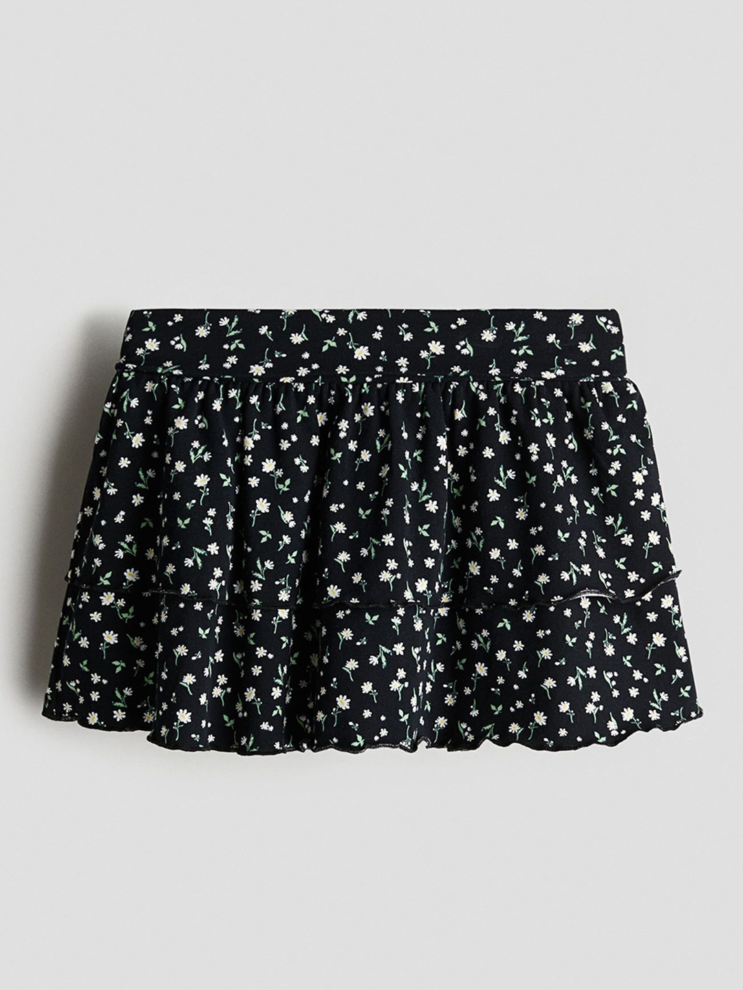 

H&M Girls Tiered Foldover-Waist Skirt, Black