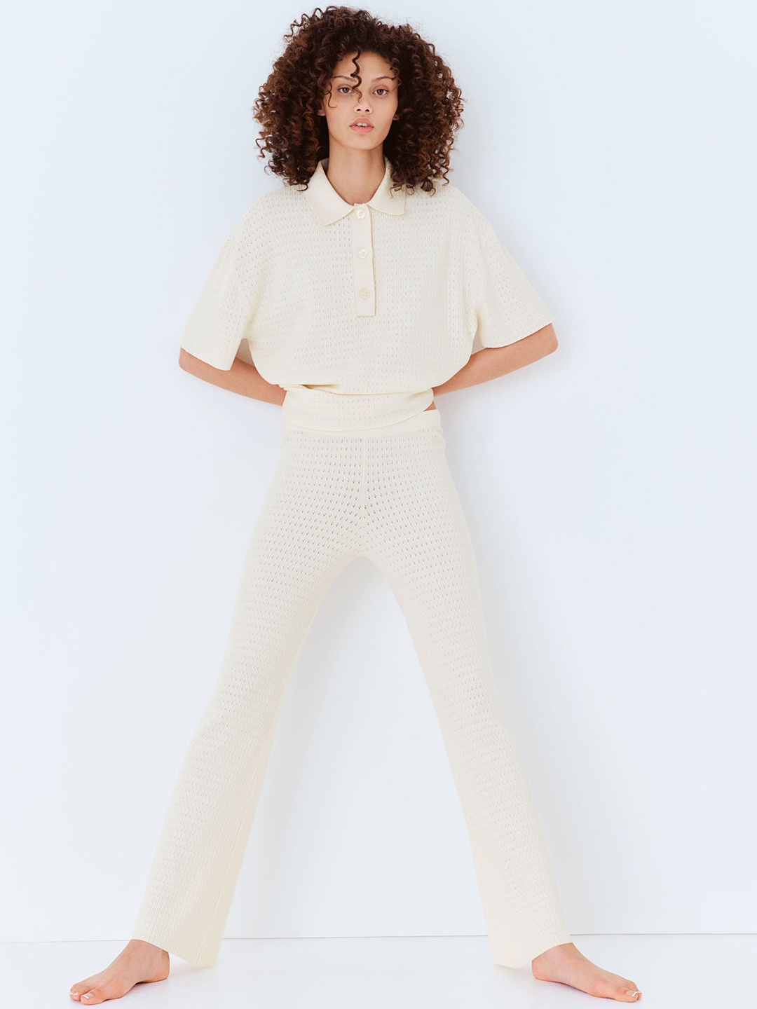 

H&M Women Pointelle-Knit Trousers, White