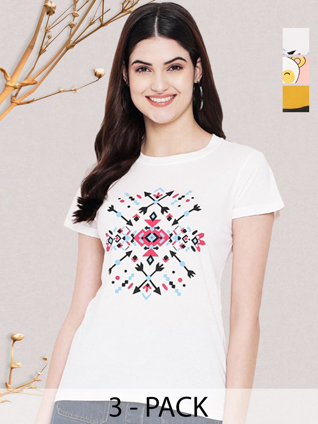 

GLOBAL NOMAD Women Typography 3 Printed Applique T-shirt, Multi