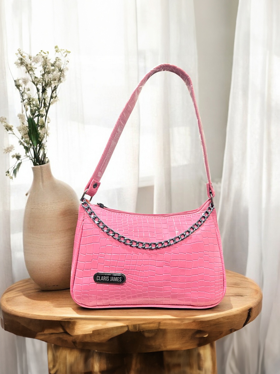 

CLARIS JAMES PU Oversized Structured Sling Bag, Pink
