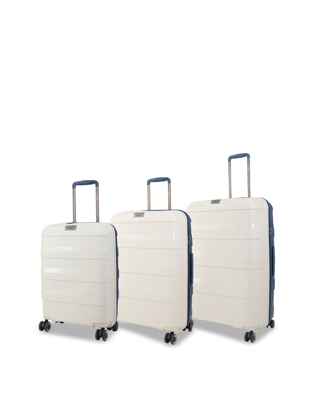 

Safari Select Aeroglide Set Of 3 Textured Hard-Sided Large Small & Medium Trolley Bags, Off white