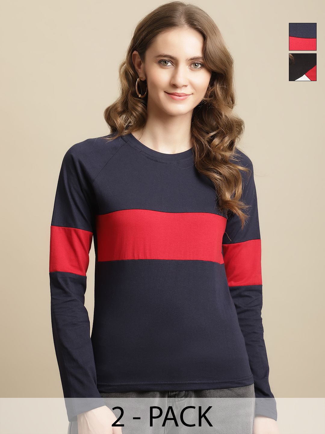 

GLOBAL NOMAD Women 2 Colourblocked T-shirt, Multi