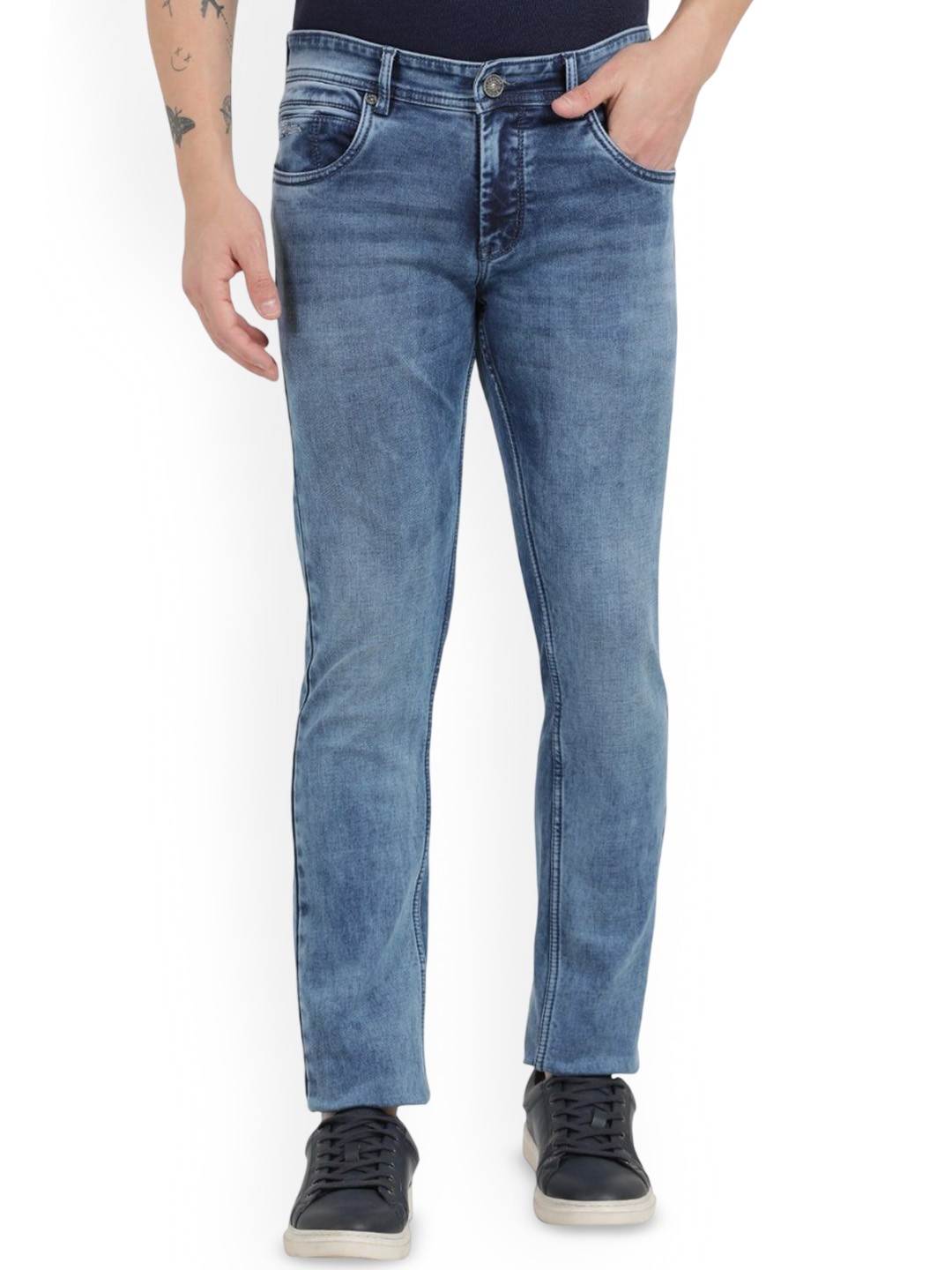 

Clarke Gable Men Skinny Fit Mildly Distressed Light Fade Stretchable Jeans, Blue