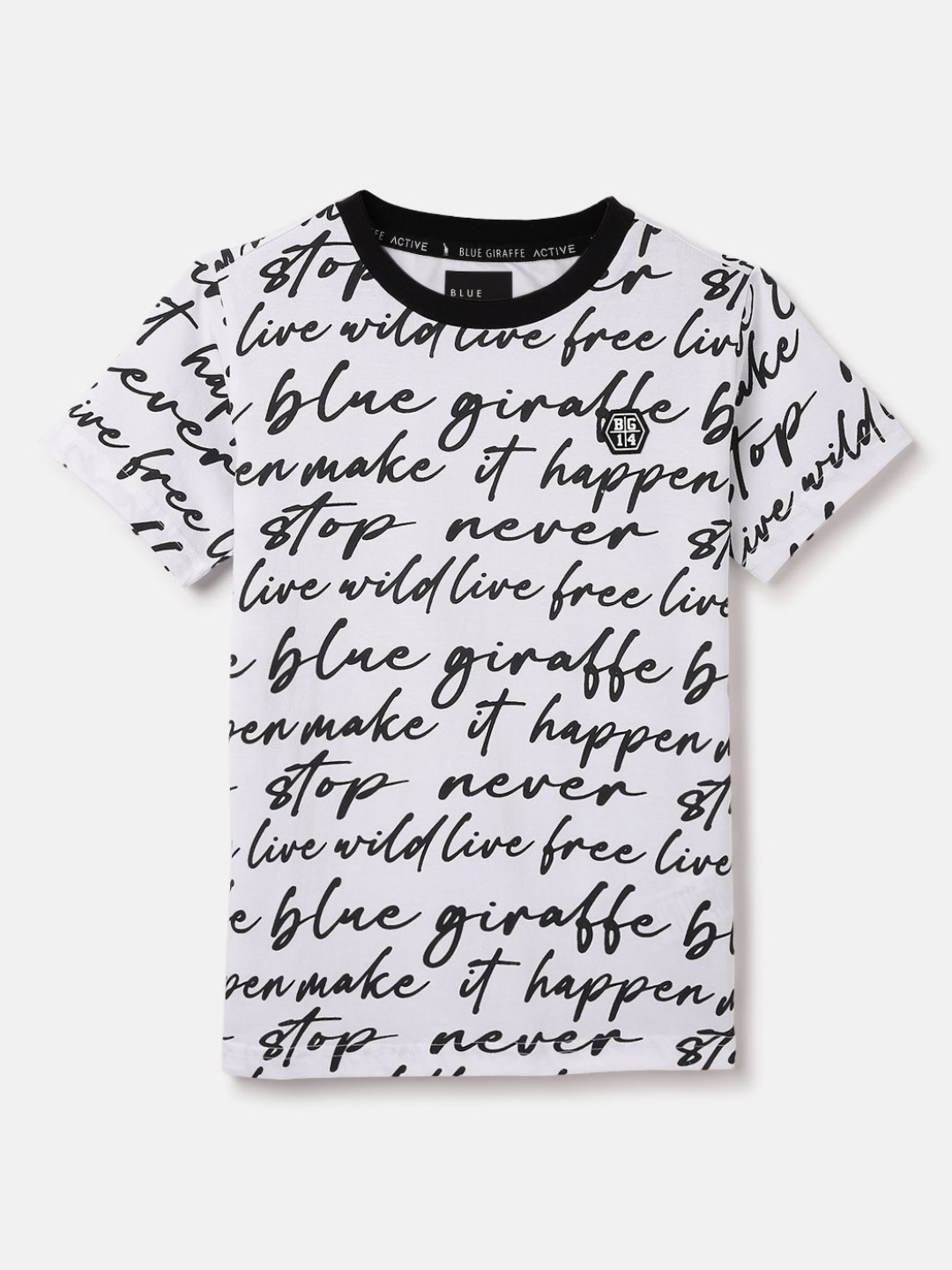 

Blue Giraffe Boys Typography Printed Pure Cotton Pockets T-shirt, White