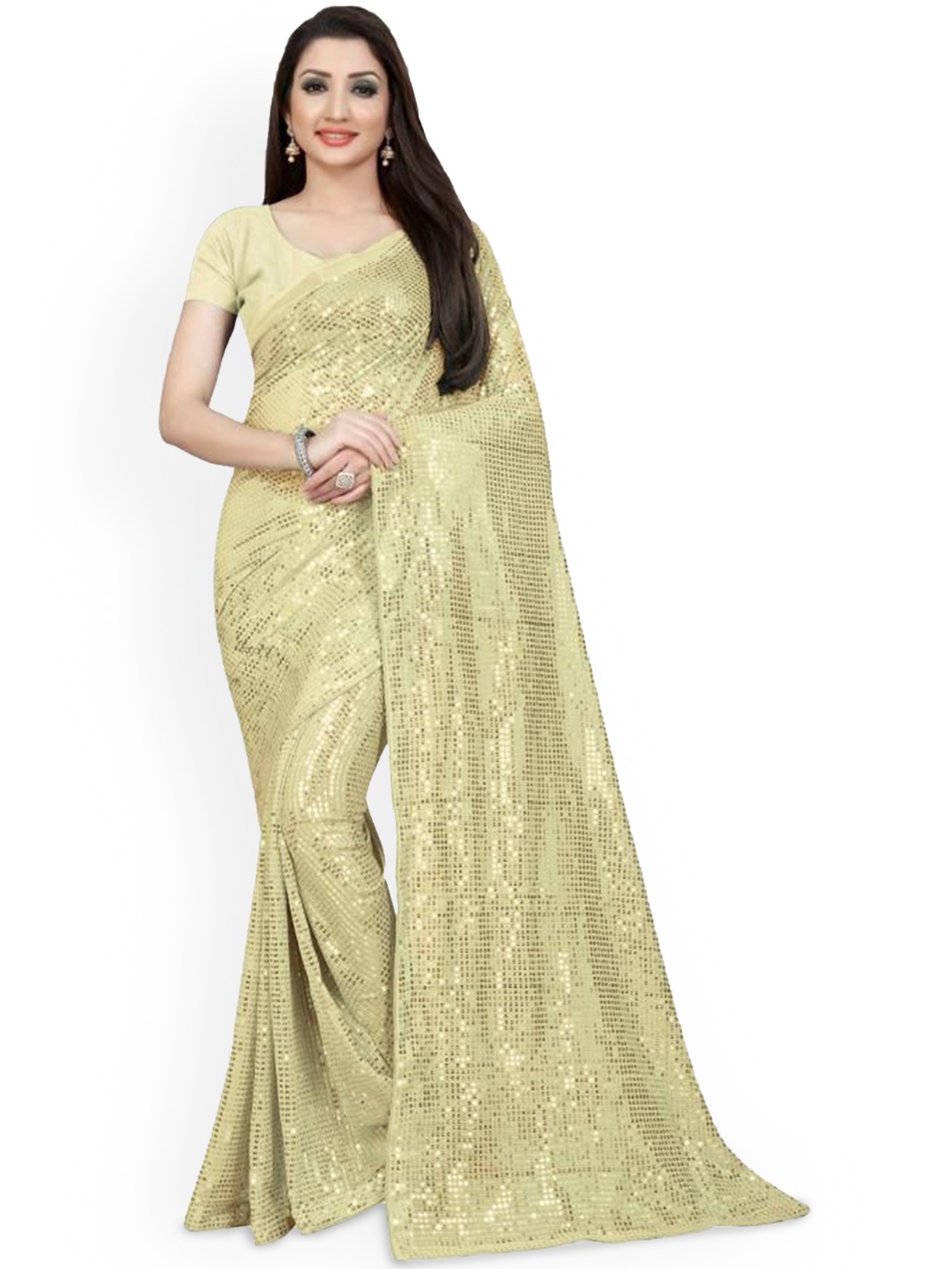 

THE52 Embellished Sequinned Saree, Off white