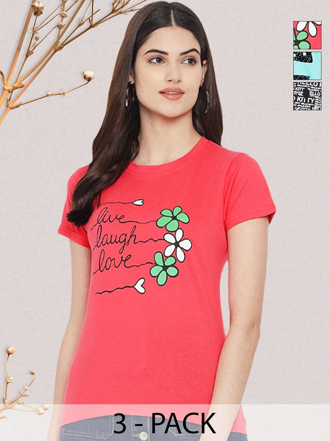 

GLOBAL NOMAD Women Typography 3 Printed Applique T-shirt, Multi
