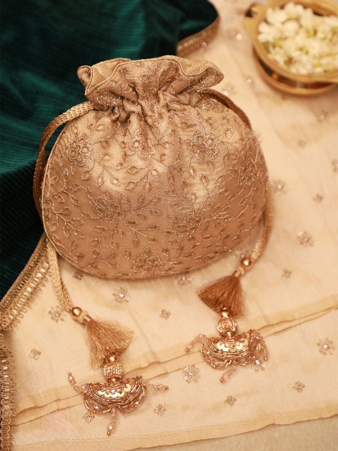 

AMYRA Embellished Oversized Bucket Tote Bag, Gold