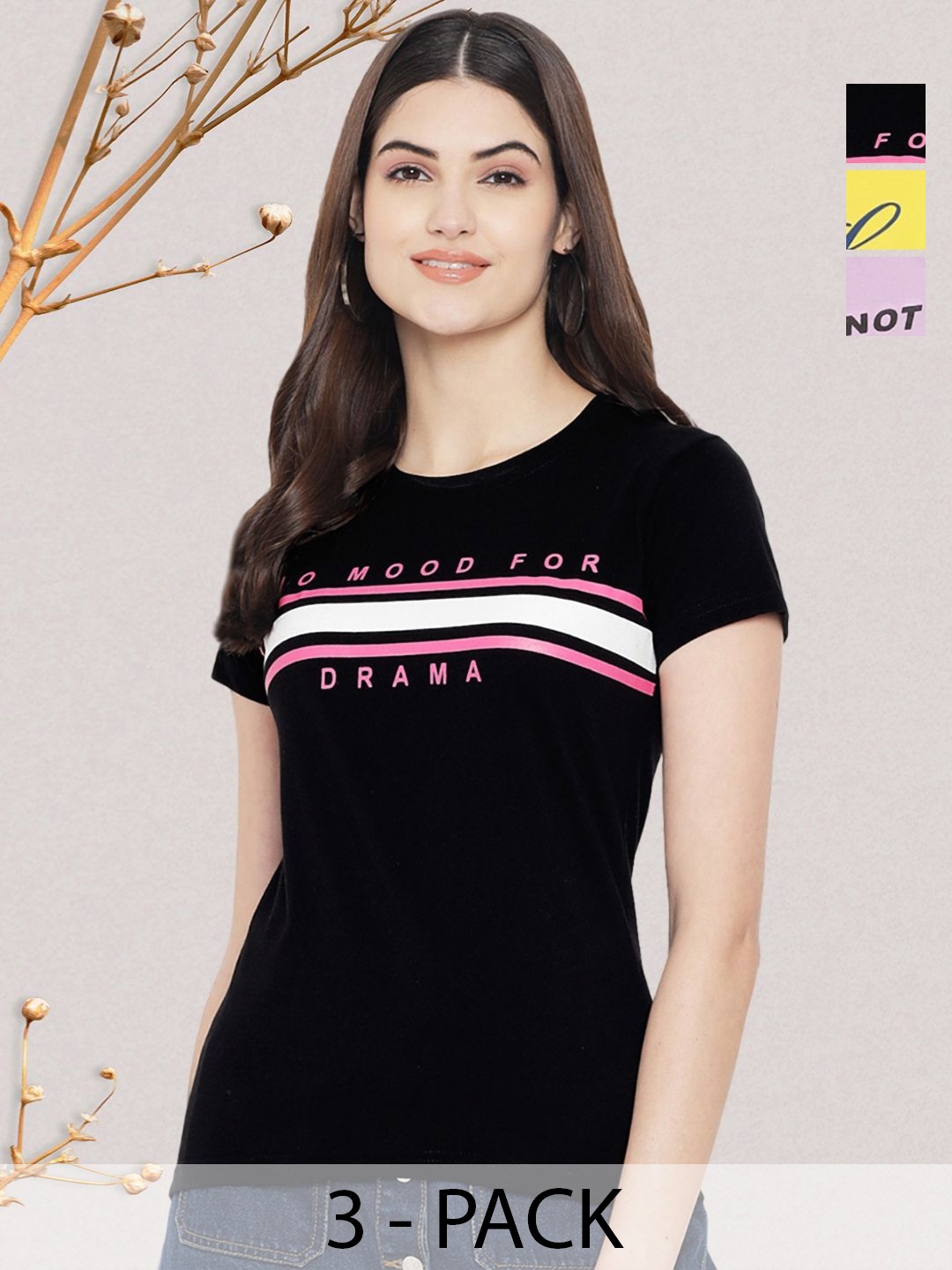 

GLOBAL NOMAD Women Typography 3 Printed Applique T-shirt, Multi