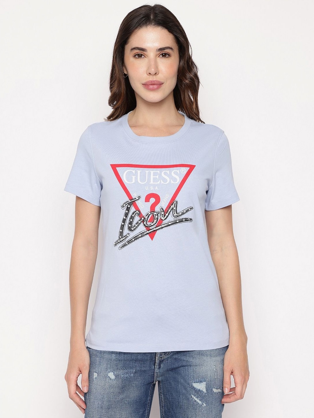 

GUESS Women Printed T-shirt, Blue