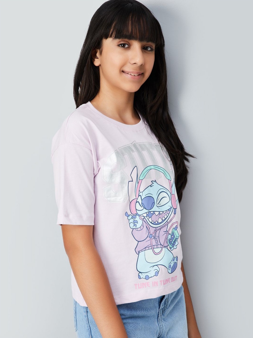 

max Girls Printed Drop-Shoulder Sleeves Tropical Raw Edge T-shirt, Purple