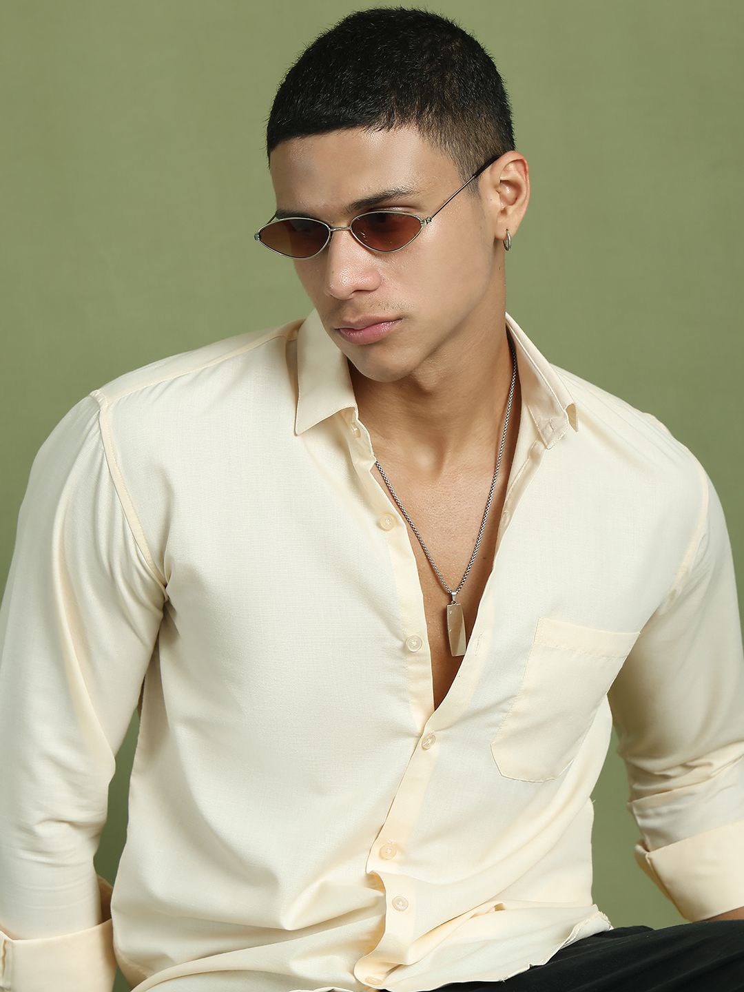 

Indian Needle Men Classic Opaque Casual Shirt, Cream