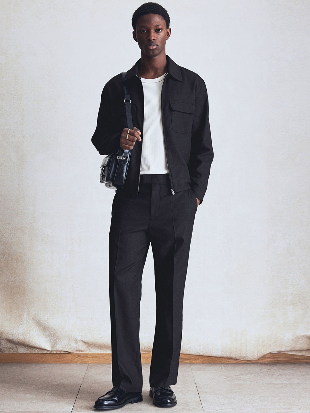 

H&M Relaxed Fit Tailored Linen-Blend Trousers 1259379002, Black