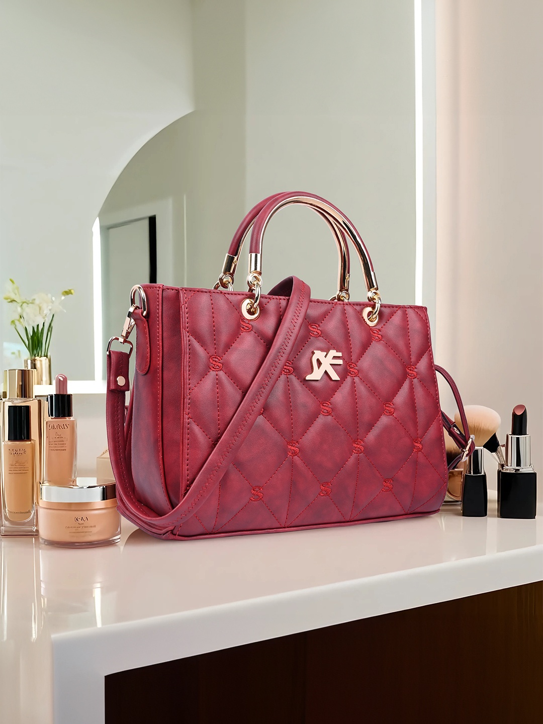

Speed X Fashion Bucket Handheld Bag with Quilted, Maroon