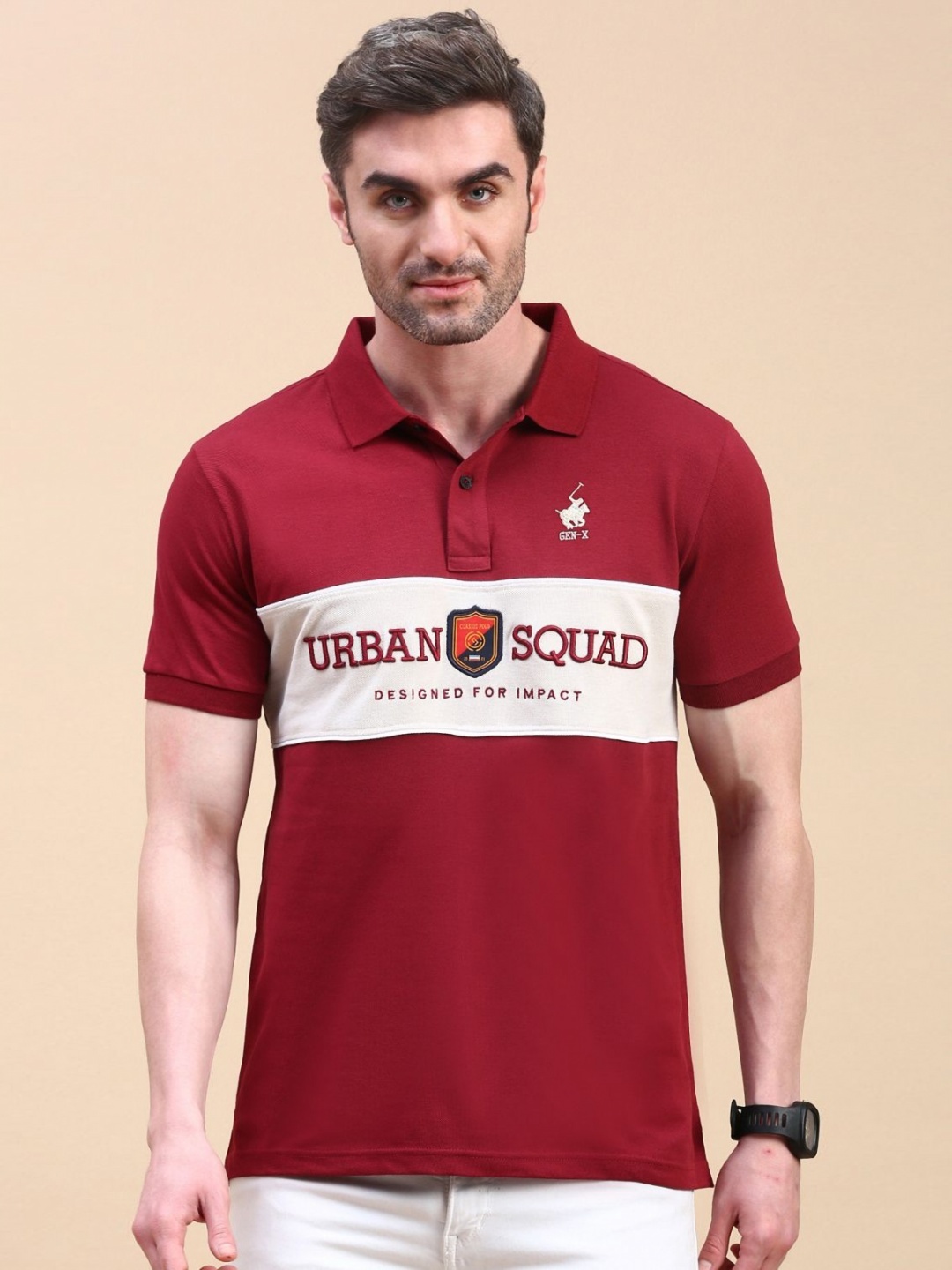 

Classic Polo Men Polo Collar Slim Fit T-shirt, Maroon