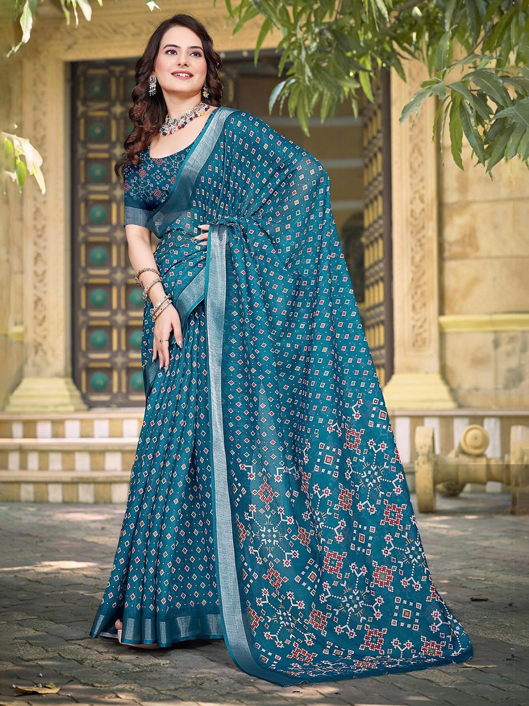 

Iris Zari Pure Cotton Saree, Teal