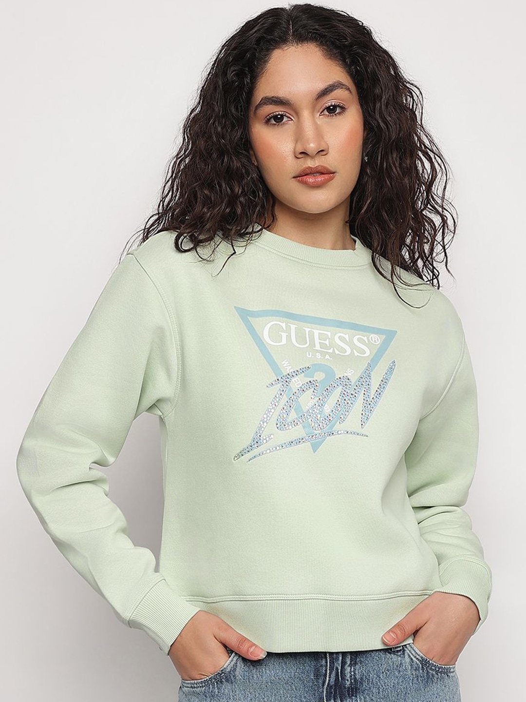 

GUESS Women Printed Sweatshirt, Green