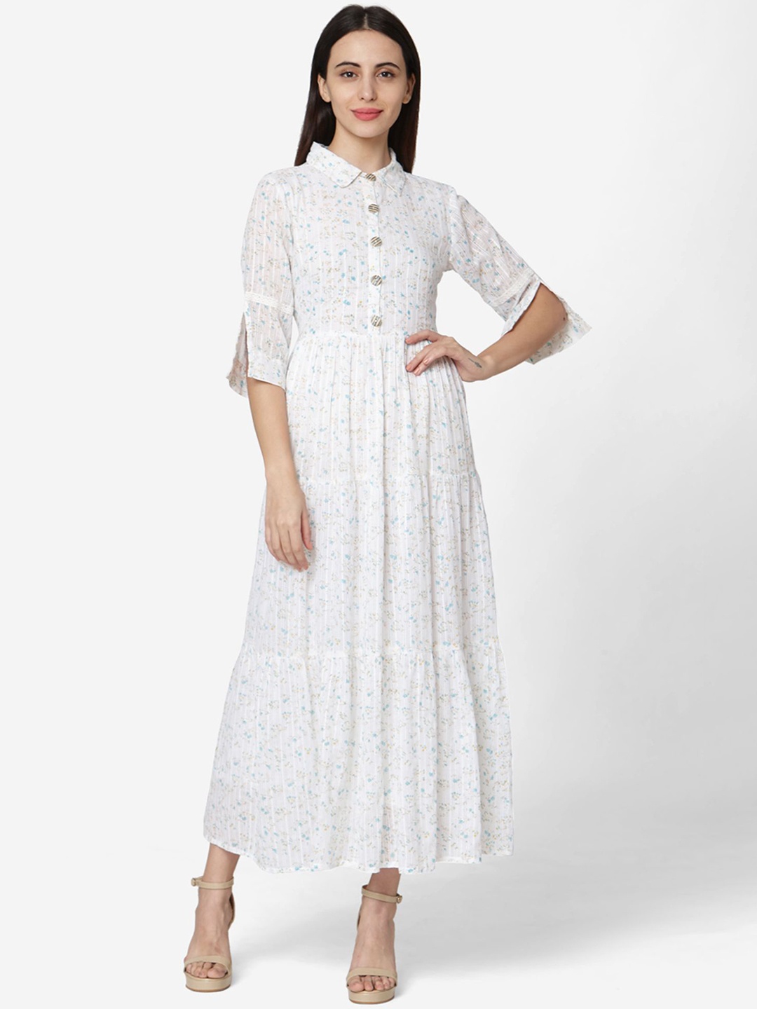 

DIVASTRI Floral Printed Pure Cotton A-Line Kurta, White