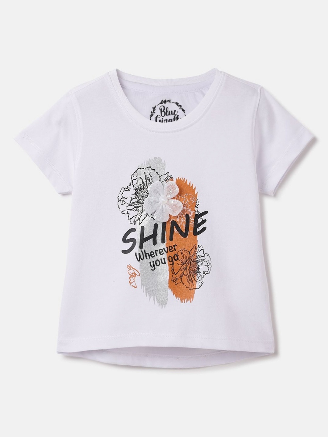 

Blue Giraffe Girls Printed Pure Cotton T-shirt, White