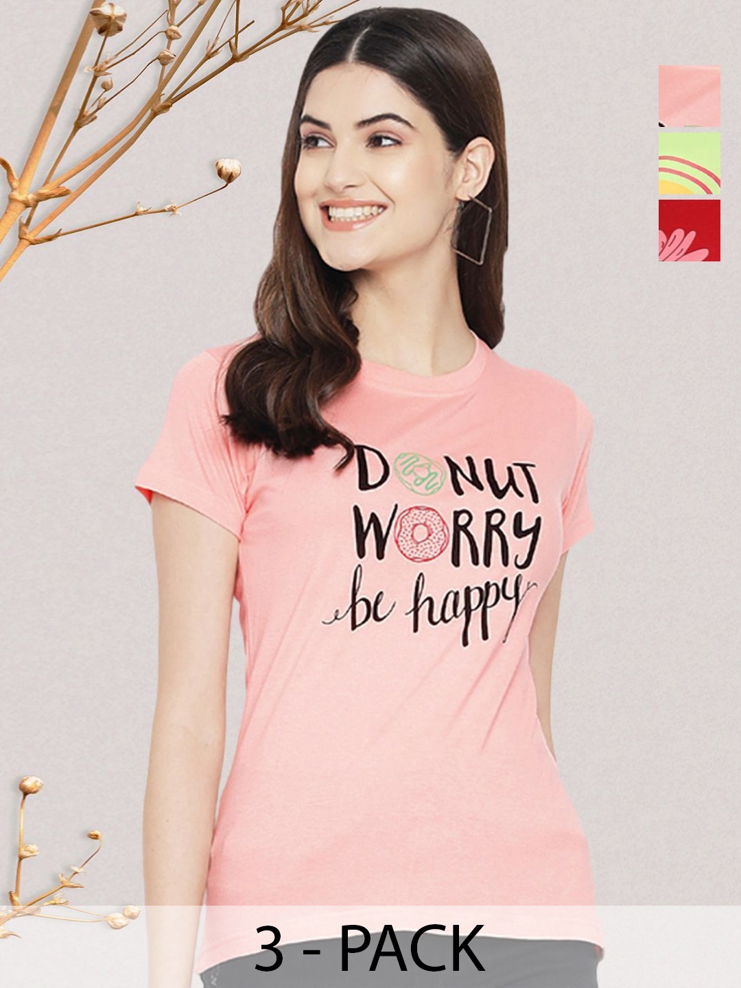 

GLOBAL NOMAD Women Typography 3 Printed Applique T-shirt, Multi