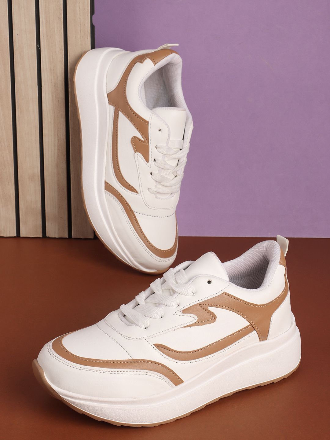 

The Roadster Lifestyle Co Women Colorblocked Casual Lace Ups Sneakers, Beige