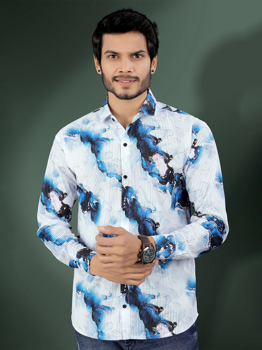 

Metronaut Men Semi Sheer Printed Casual Shirt, Navy blue