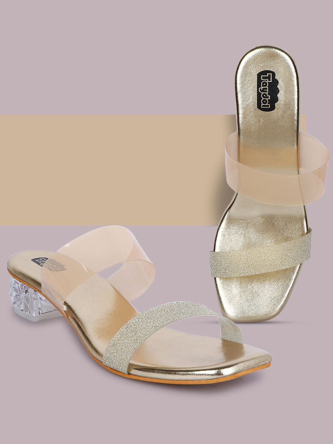 

TAYDOL Women Open Toe Block Heels, Gold