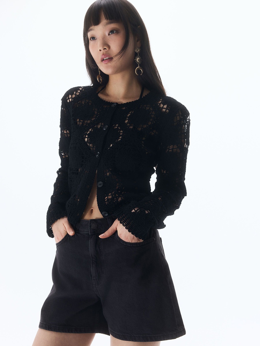 

H&M High Denim Shorts, Black