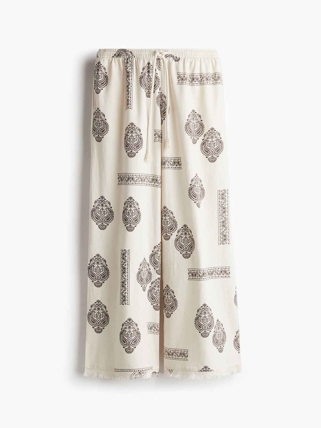 

H&M Linen-Blend Drawstring Trousers, Beige
