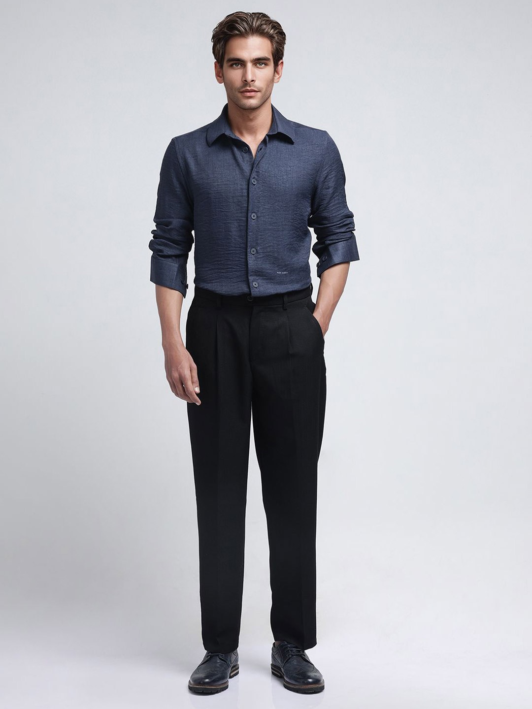 

RARE RABBIT Men Comfort Opaque Casual Shirt, Navy blue