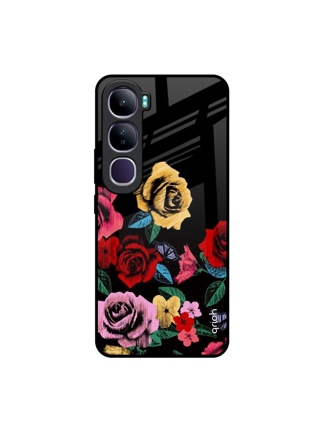 

QRIOH Floral Printed Vivo Y300 5G Back Case Mobile Accessories, Black