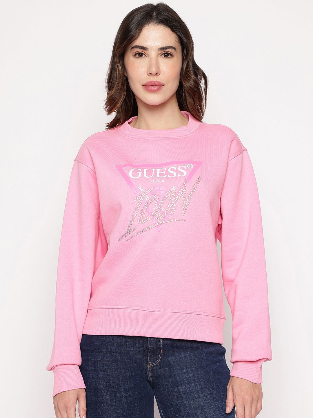 

GUESS Women Printed Sweatshirt, Pink