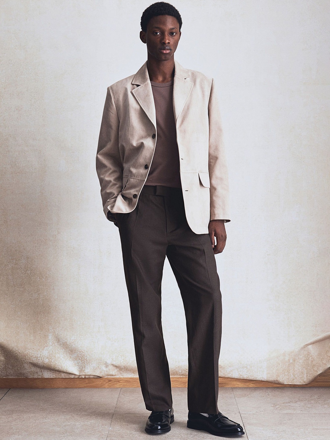 

H&M Relaxed Fit Tailored Linen-Blend Trousers, Brown