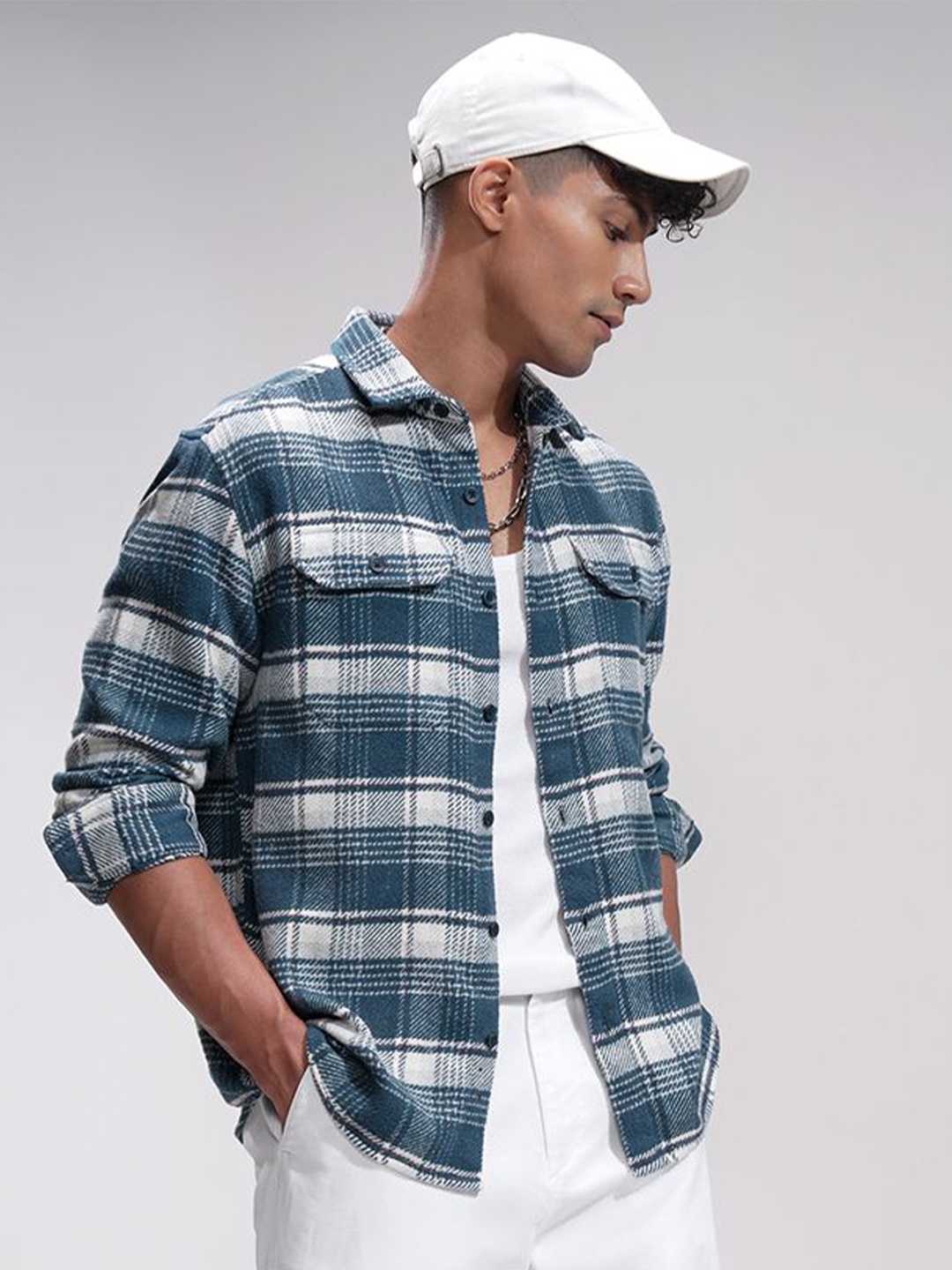 

HIGHLANDER Men Comfort Opaque Checked Casual Shirt, Teal