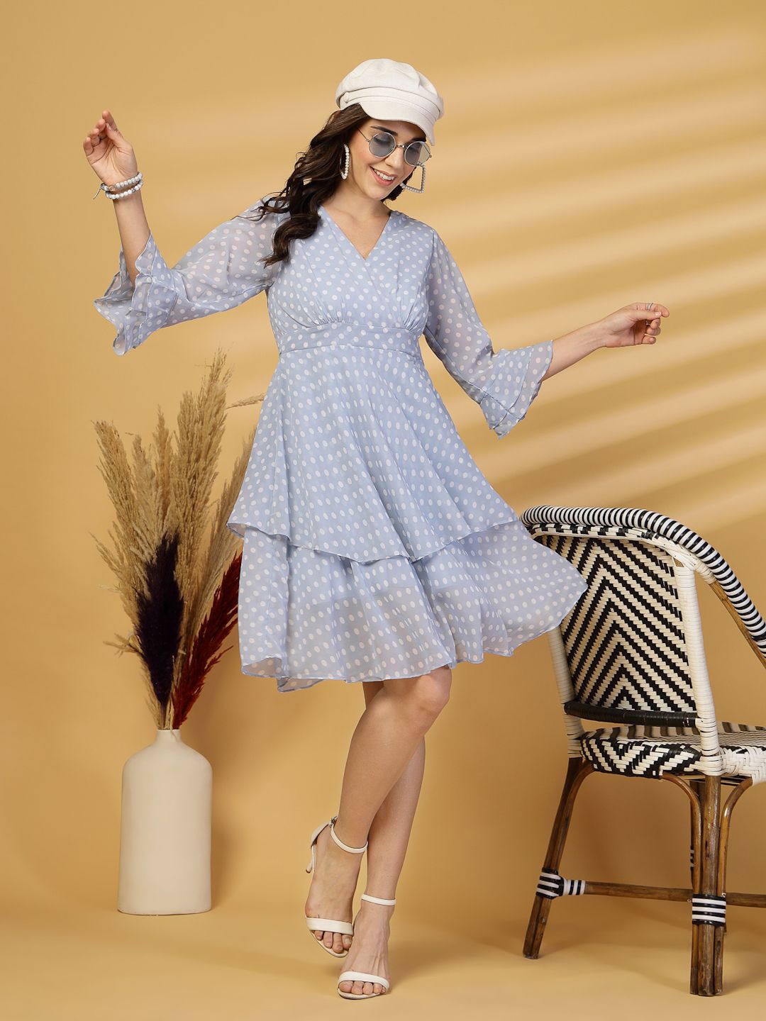 

T TRYON ULTIMATE Polka Dot Layered Georgette Fit & Flare Midi Dress, Lavender