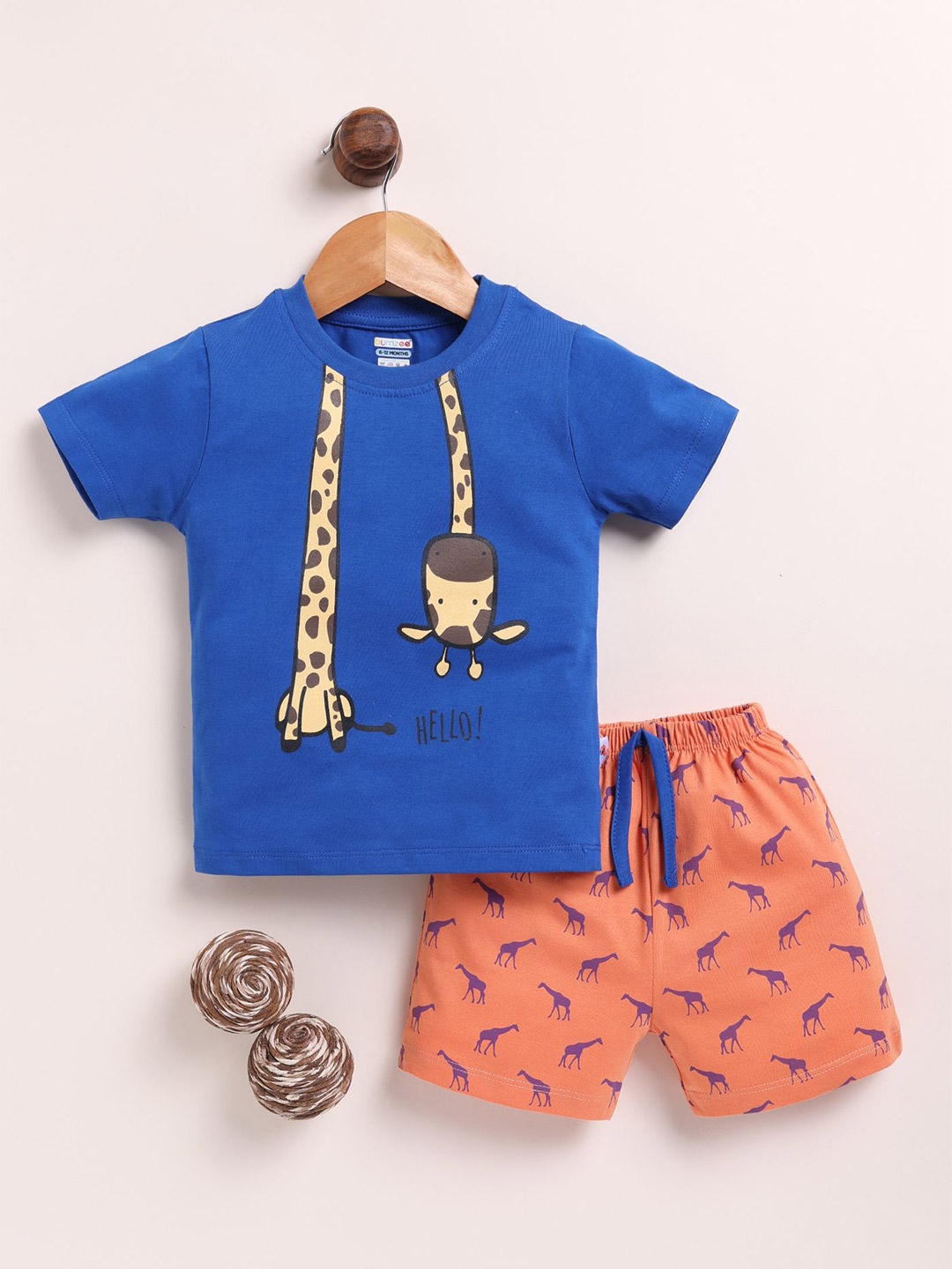 

BUMZEE Boys Printed Round Neck Pure Cotton T-Shirt With Shorts, Blue