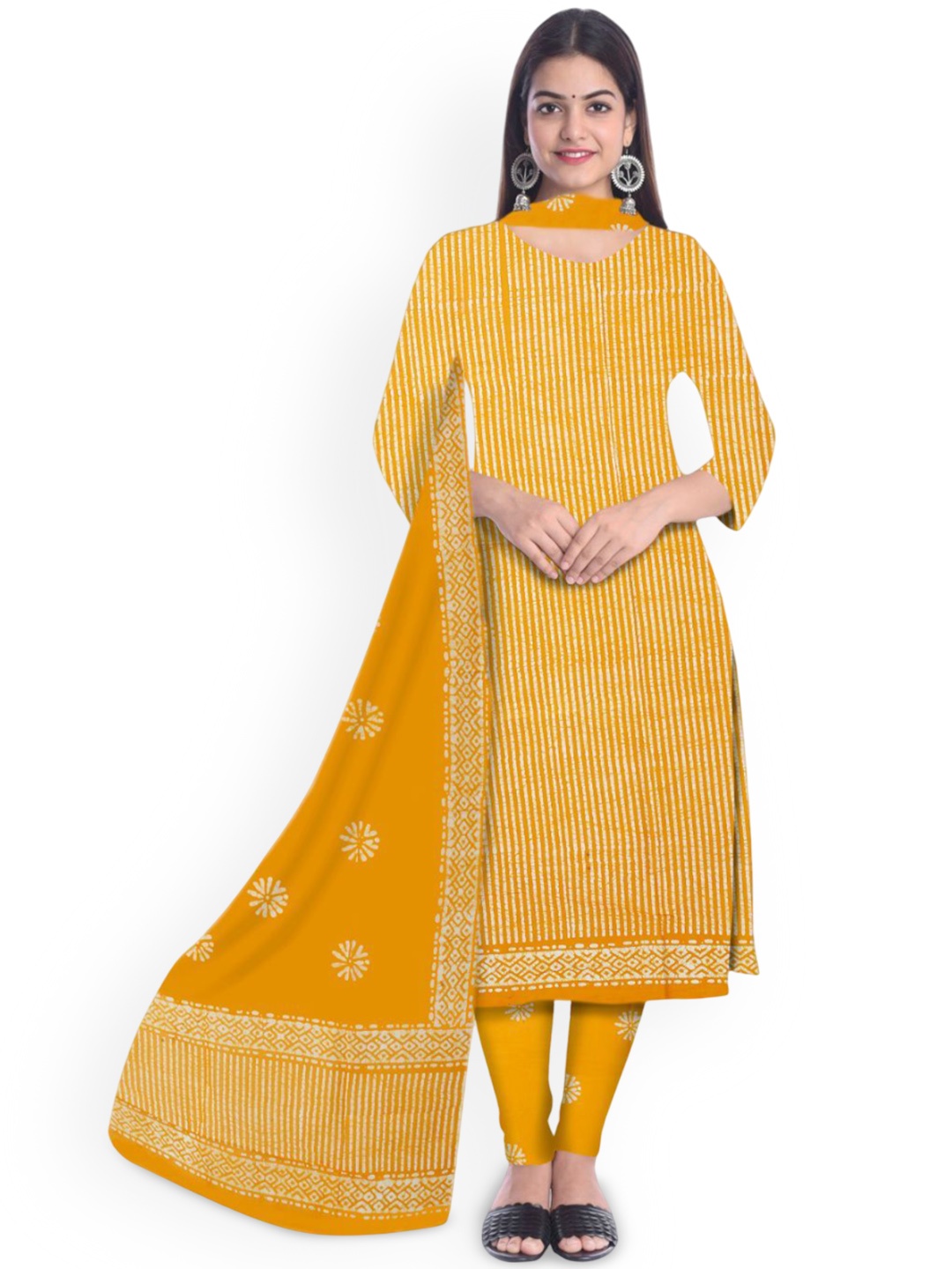 

Farooq Dyeing Striped Printed Pure Cotton Unstitched Dress Material, Yellow