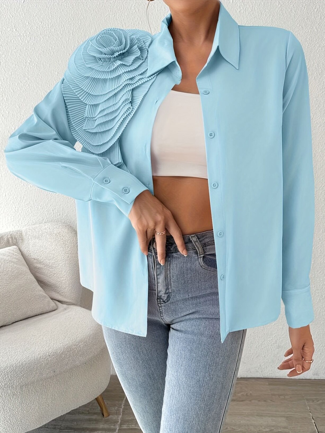 

Outzidr Women Original Opaque Casual Shirt, Blue