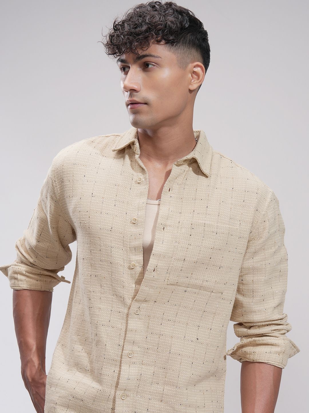 

HIGHLANDER Men Comfort Opaque Checked Casual Shirt, Beige