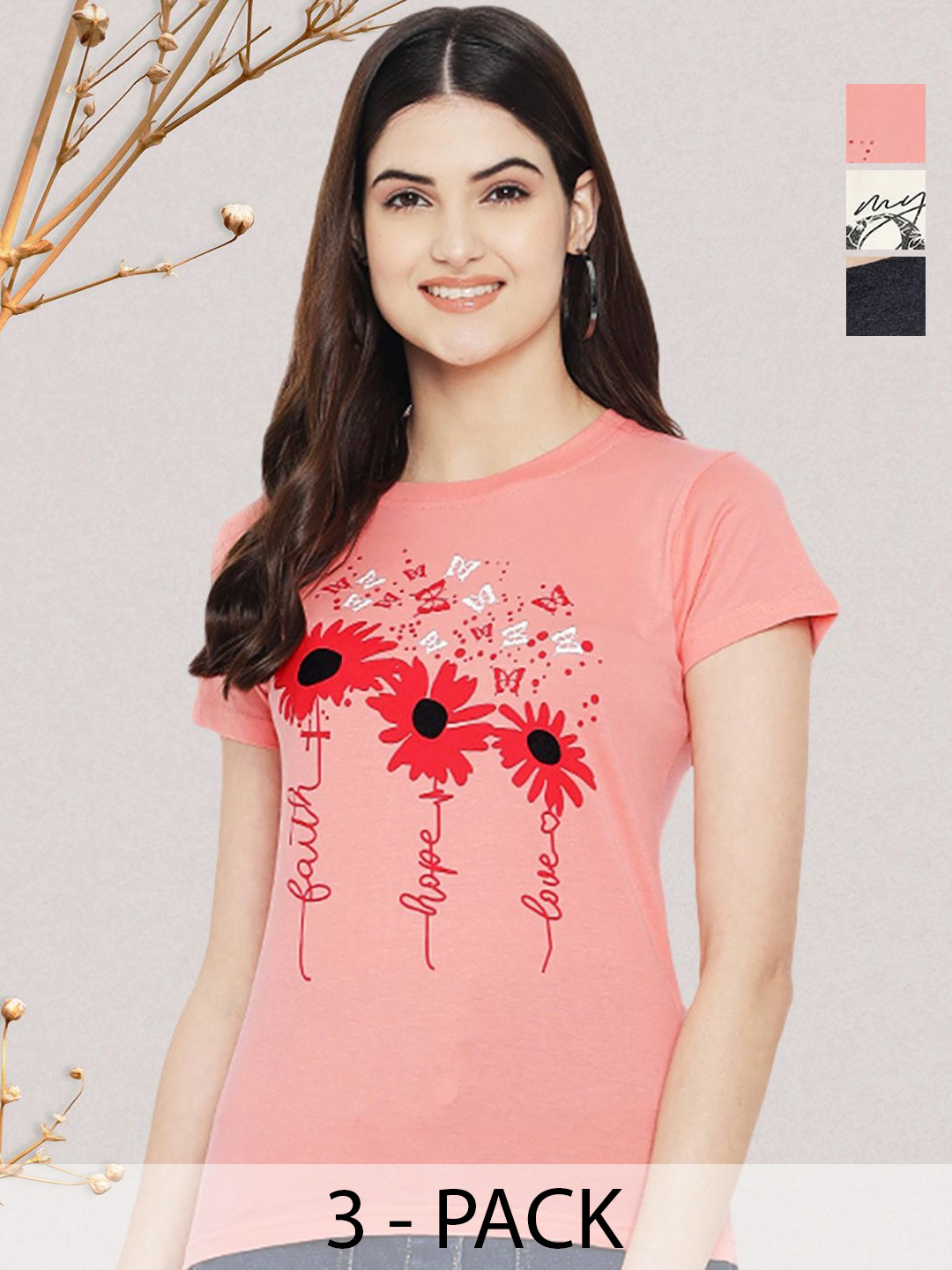 

GLOBAL NOMAD Women Typography 3 Printed Applique T-shirt, Multi