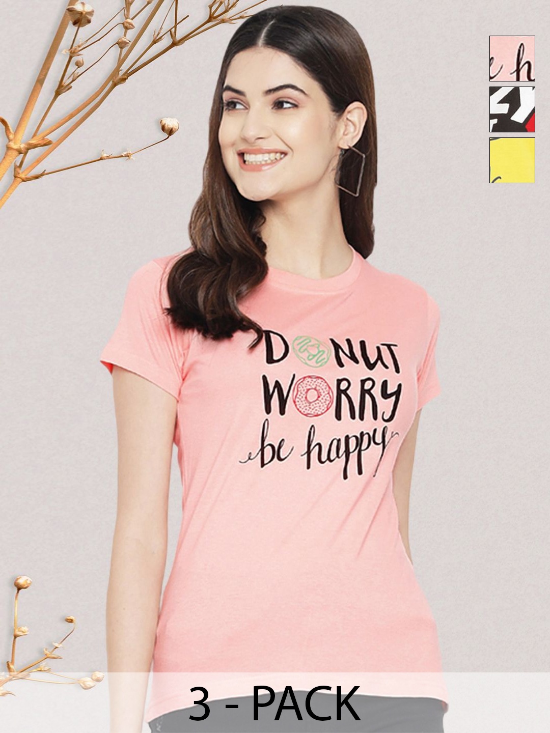 

GLOBAL NOMAD Women Typography 3 Printed Applique T-shirt, Multi
