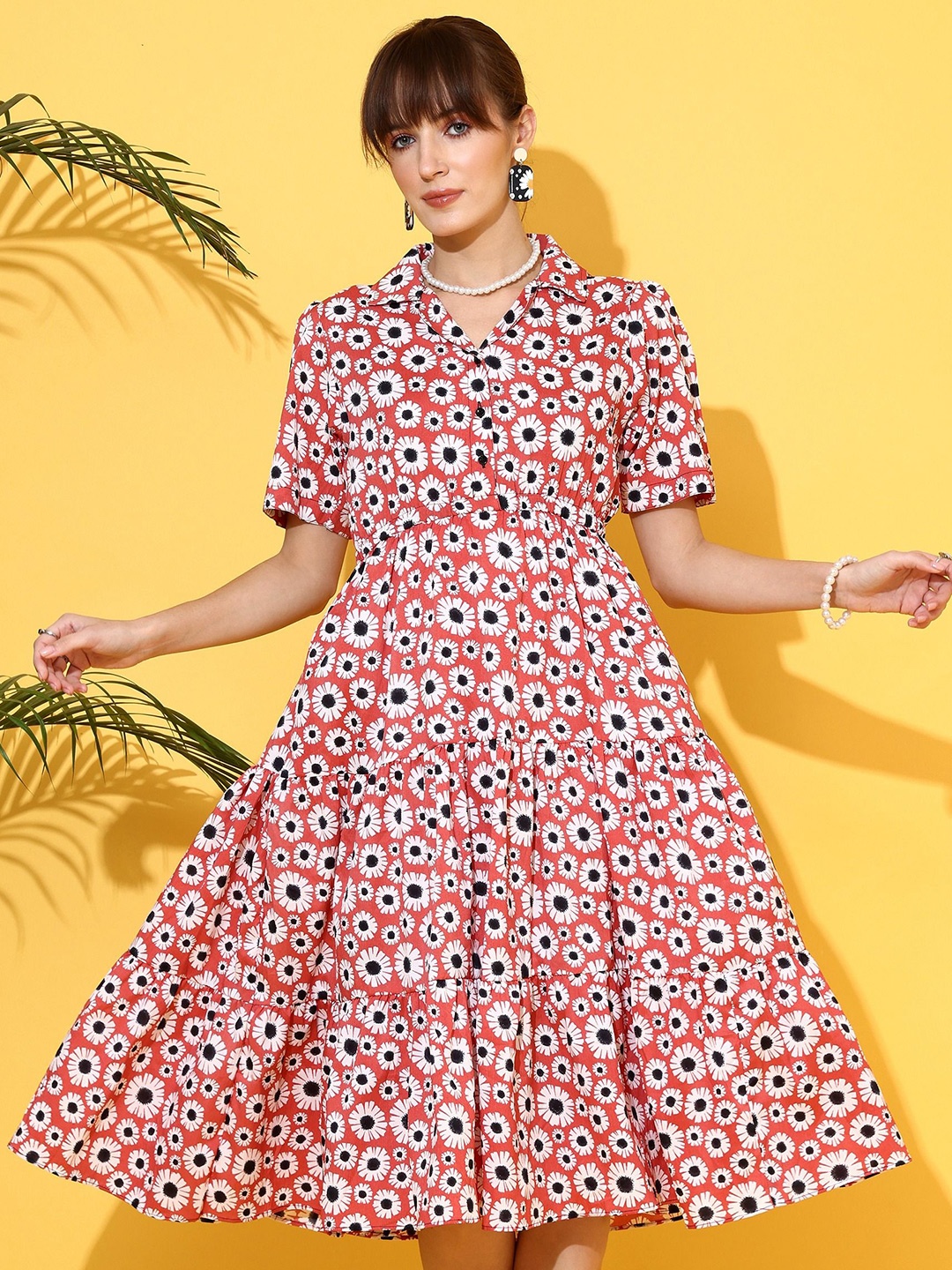 

De La Moda Floral Print Crepe Shirt Midi Dress, Pink