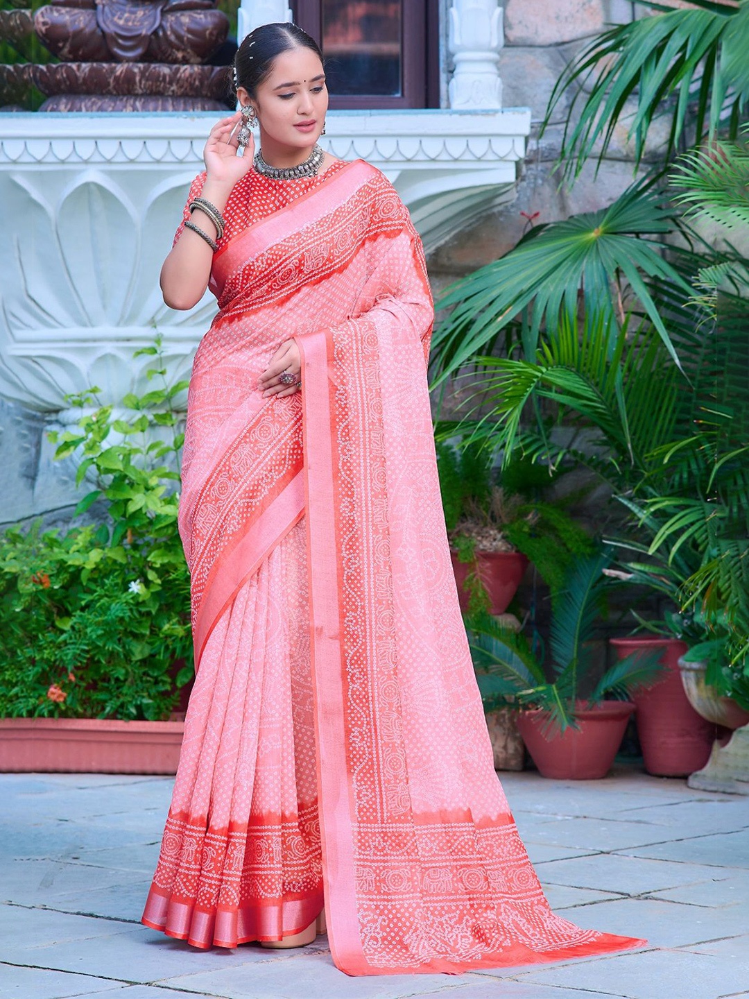 

Iris Bandhani Pure Cotton Saree, Pink