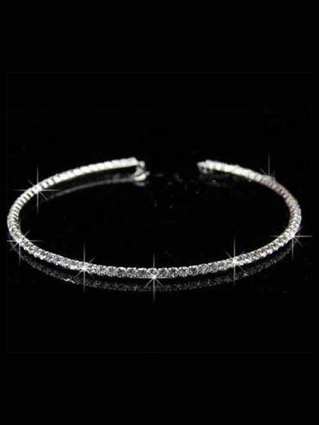 

FIMBUL Silver-Plated Artificial Stones Studded Single Line Choker Necklace