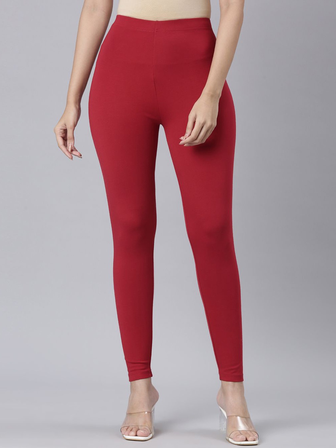 

Go Colors Mid-Rise Ankle-Length Leggings, Red