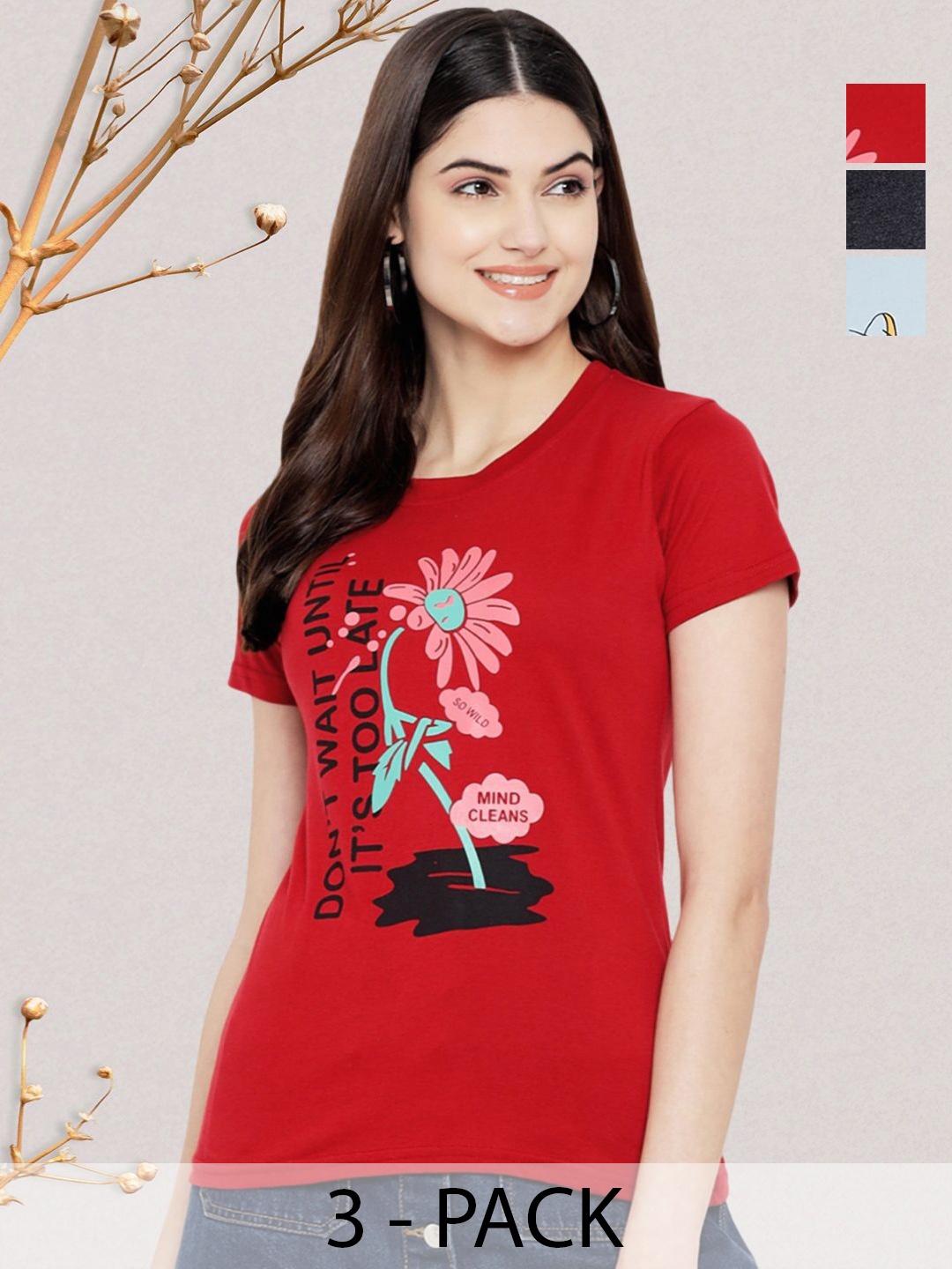 

GLOBAL NOMAD Women Typography 3 Printed Applique T-shirt, Multi