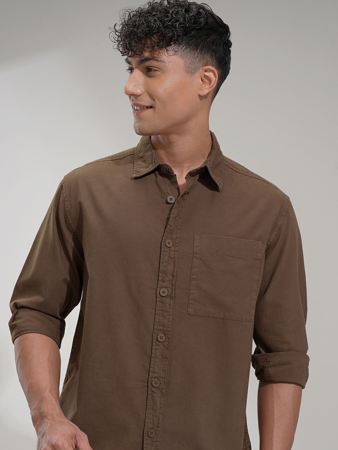 

HIGHLANDER Men Comfort Opaque Casual Shirt, Brown
