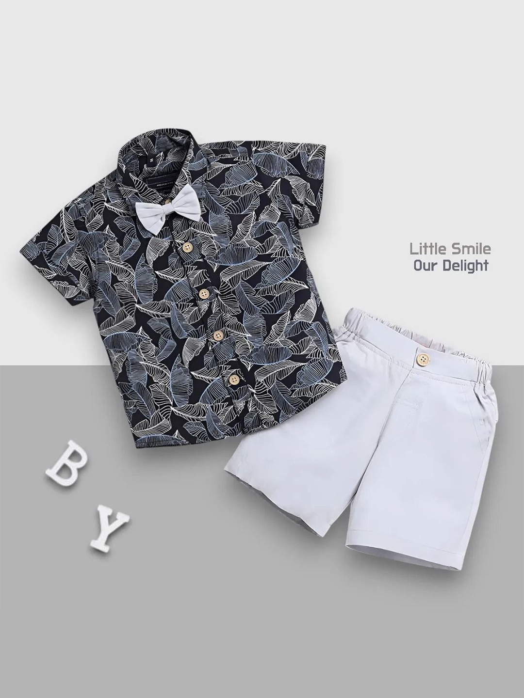 

GLAM ELEGANCE Boys Printed Short Sleeves Shirt With Shorts, Black