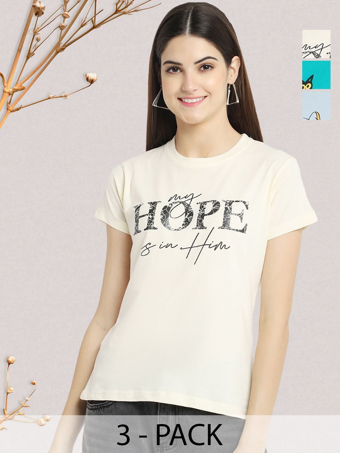 

GLOBAL NOMAD Women Typography 3 Printed Applique T-shirt, Multi
